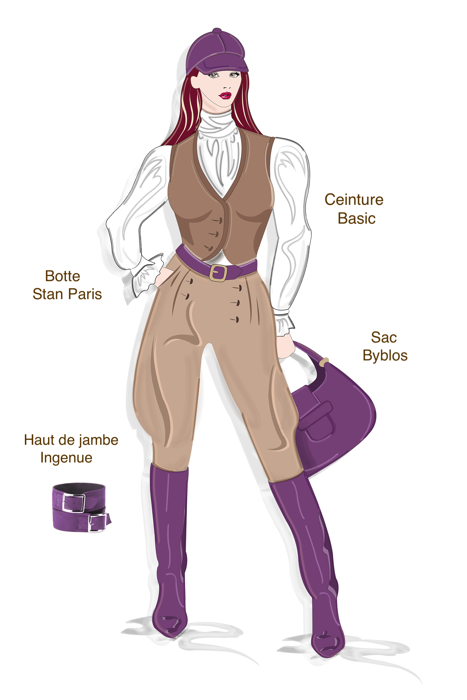Amethyst purple women's riding knee-high boots. Round toe. Low leather soles. Made to measure. Profile view - Florence KOOIJMAN